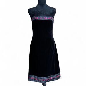 90s Black Velvet Strapless Dress – Formal Prom Embroidered M